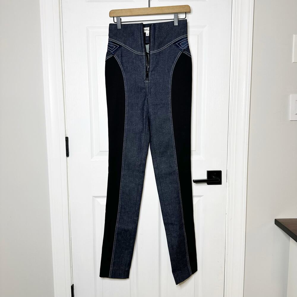 Diane Von Fursternberg High Waist Stretch‎ Contrast Panel Denim Pants